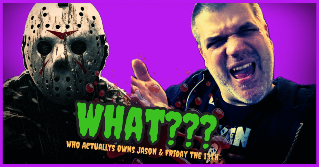 Thumbnail image used for Horror Dork’s “Friday the 13th Rights Explained” article. The image features the Horror Dork writer reacting beside Jason Voorhees from Friday the 13th Part VI, edited with a purple horror-style background.