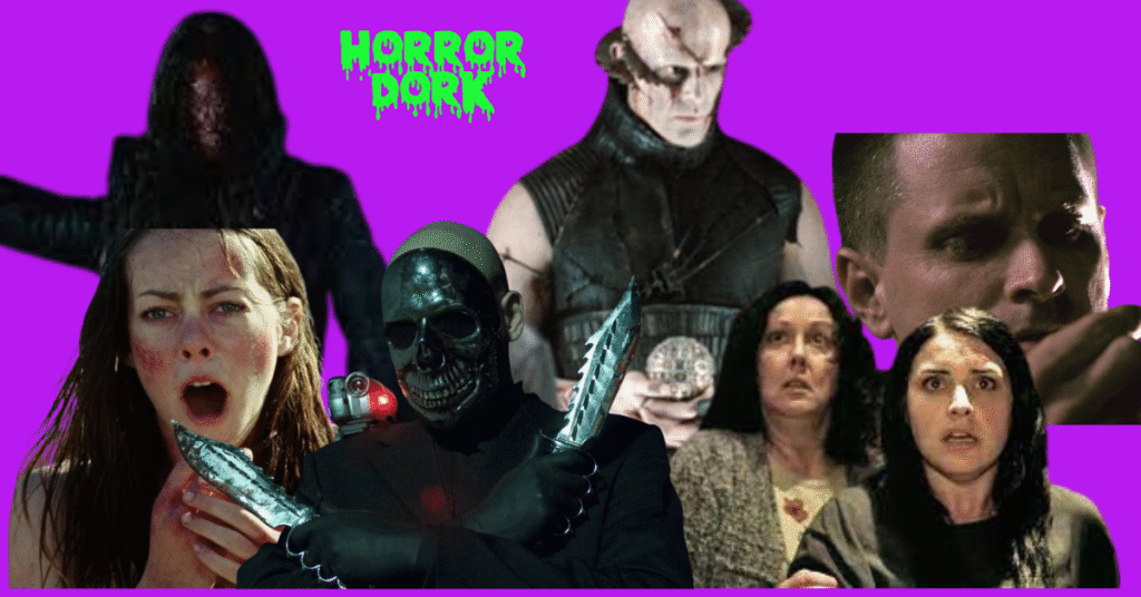 Collage of horror movie characters from six underrated pre-COVID horror films with the Horror Dork logo on a bright purple background.